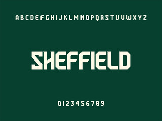 Sheffield City Name Text with Alphabet and Numbers on Dark Green Background