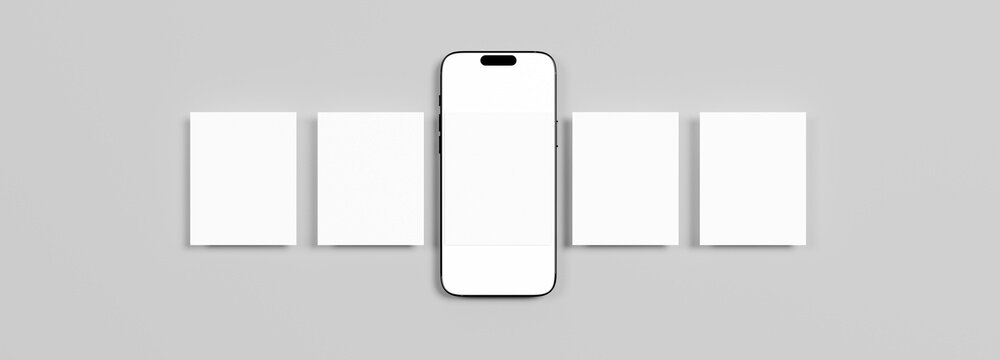 Social Media Post Mockup. Top view of a mobile phone with app page design for user carousel post feed.