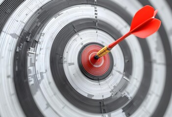Abstract Red Dart Striking Tech Target:  Success, Achievement, Goal Concept