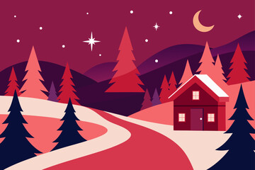 Obraz premium A snowy winter forest with festive trees and snowflakes, perfect for a holiday card or celebration