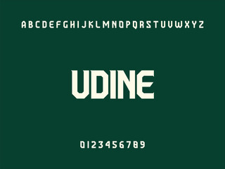 Udine City Name Text with Alphabet and Numbers on Dark Green Background