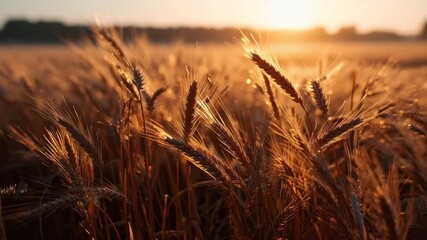 Golden wheat field bathed in sunlight during sunset   - Powered by Adobe