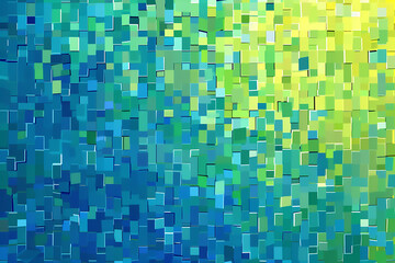 Fototapeta premium 青と緑のグラデーションが広がるピクセルアート背景