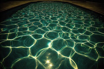 Sparkling dark teal pool water at night