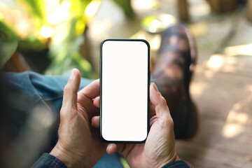 Mobile phone blank white screen mockup.texting using cell phone.background empty space for advertise.work people contact marketing business,technology