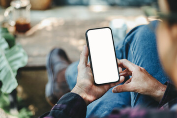 Mobile phone blank white screen mockup.texting using cell phone.background empty space for advertise.work people contact marketing business,technology