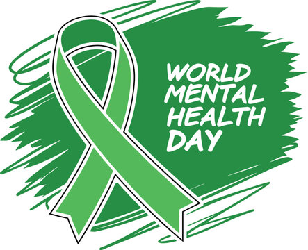 Vector art of world mental health day green ribbon awareness