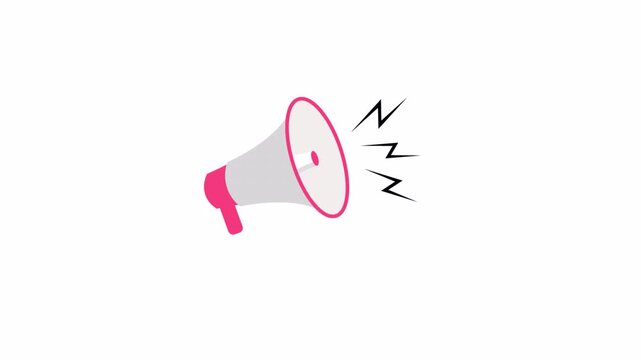 megaphone laud speaker icon sign animation on white background, laud speaker news announcement sign animated with alpha channel.