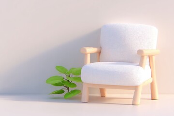 White chair, light beige wall, small plant
