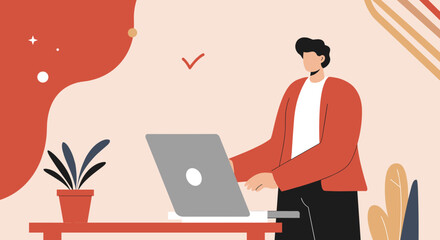Focused man working remotely on his laptop, embodying productivity and modern online business solutions. Ideal for tech, education, or freelance concepts.