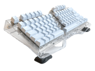 Transparent, split keyboard with white keys