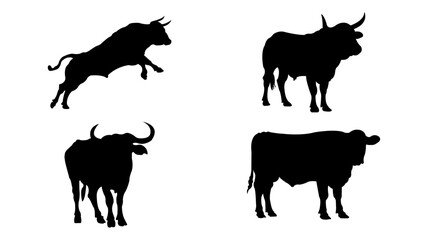 Powerful bull silhouettes for logo design and branding projects, fierce and strong animal concepts visualized