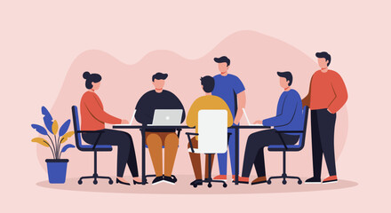 Diverse team collaborating in a modern office meeting, discussing ideas and strategizing for business growth. Ideal for themes of teamwork, innovation, and professional development.