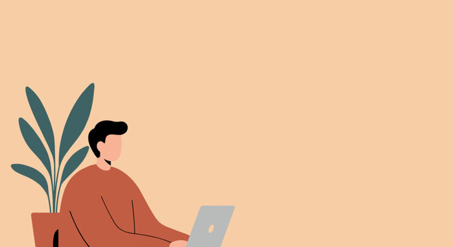 Modern illustration of a person focused on work or study using a laptop, representing remote productivity and digital lifestyle.