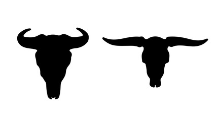 Bold silhouette of two bull skulls, perfect for edgy western themes or powerful logo designs