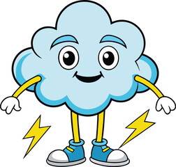 cloud with lightning cartoon mascot character.eps