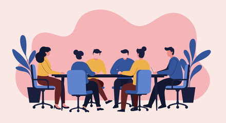 Diverse team collaborating around a meeting table, engaged in a productive discussion in a modern office environment. Ideal for business, teamwork, and communication concepts.