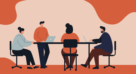 Professional team collaborating in a modern office meeting. Illustrates teamwork, strategic planning, and productive discussions for business growth and project development.