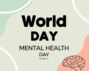 Fototapeta premium Vector art of world mental health day text with brain graphic and pastel background