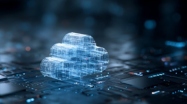 A luminous digital cloud graphic hovers over an intricate circuit board, symbolizing the interconnectedness and vast capabilities of modern technology. 