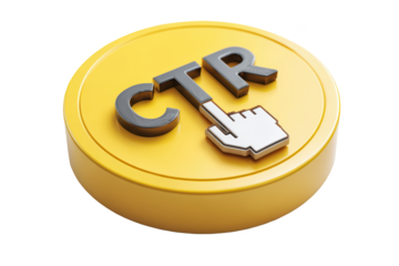 Coin with "CTR" and hand pointer, symbolizing click-through rate