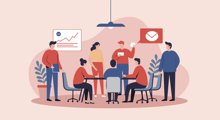 Business team collaborating in a modern office meeting, discussing strategy and analyzing data. Ideal for corporate teamwork, project planning, and professional development concepts.