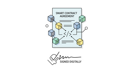 Smart Contract Illustration Blockchain Concept Vector Agreement Technology Icon Digital Art Design