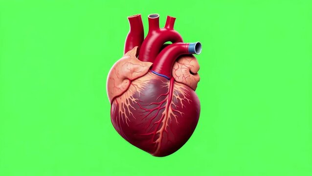 high definition video of a realistic beating heart with a perfectly clean green screen background. for educational hospital 