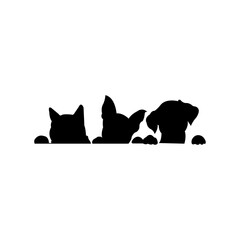 Adorable cat and dog silhouettes peek over the edge offering playful curiosity and endearing companionship