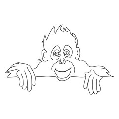 Obraz premium Cute cartoon orangutan peeking over edge, perfect for children's books and adorable animal designs