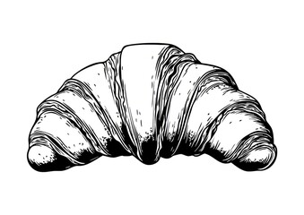 Simple the classic croissant outline linear illustration black white.