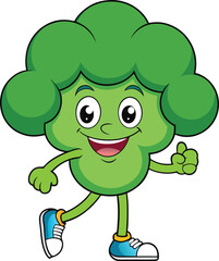 walking broccoli cartoon mascot character with arms and legs.eps