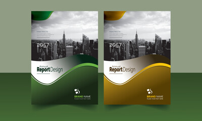 Annual Report Cover Design Template Deep Green and Deep Golden Color