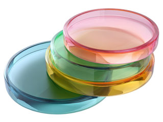 Multi-colored, translucent circular dishes stacked