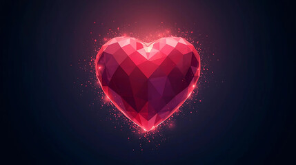 Radiant Pink Low-Poly Heart with Sparkling Particles – Love & Wellness Concept