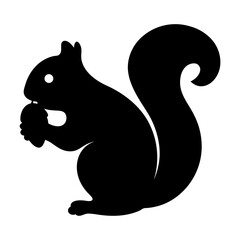 Black silhouette of a squirrel holding an acorn on a white background