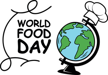 Vector art of world food day concept with globe and chef hat