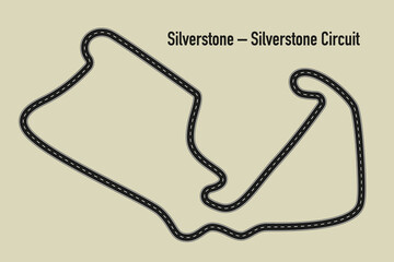 Silverstone Circuit layout in the UK, featuring iconic curves and straights. Perfect for motorsport, racing strategy, and automotive-themed visuals.