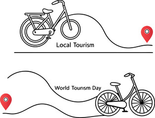 Vector art of bicycle route for local tourism and world tourism day