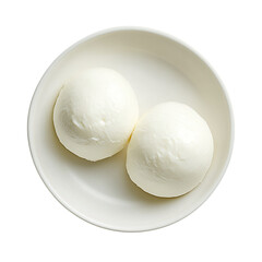 Fresh mozzarella cheese balls topped with basil leaves Isolated transparent on white background