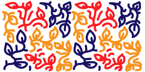 Vibrant floral background with orange, red, and blue foliage for eye-catching design projects and modern art