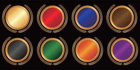 Blank Medal Vector Set with Laurel Wreath Frame