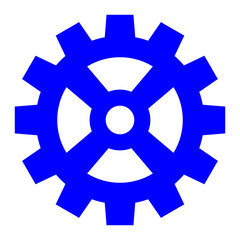 A blue gear icon with a stylized spoked wheel design, ideal for concepts related to settings, machinery, and progress