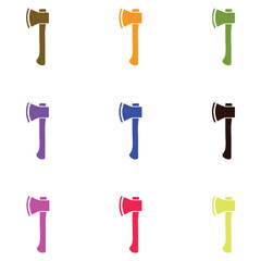 Colorful axe silhouettes grid isolated on white background