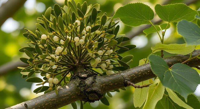 Mistletoe on a Tree Branch - A Parasitic Plants Close-Up.