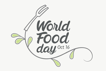 Vector art of world food day graphic with fork and leaves isolated on white