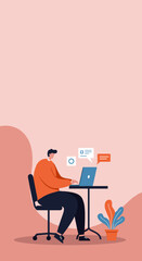 A person focused on working remotely on a laptop, engaged in online communication and task management. Ideal for concepts of productivity, freelance, and modern digital work.