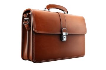 Brown leather briefcase, 3D render, classic style
