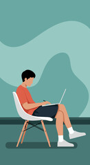 Casual young person engaged in digital work or online study, reflecting modern remote productivity and lifestyle.