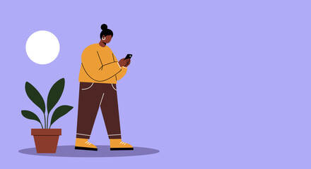 Contemporary illustration of a person engaging with a smartphone, representing digital connectivity, online interaction, and modern lifestyle concepts.